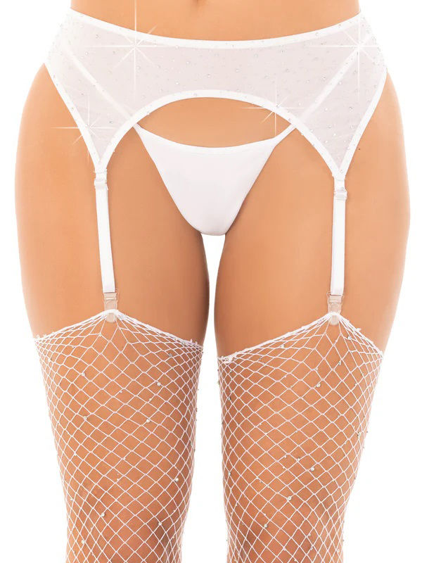 White Rhinestone Garter Belt Lingerie One Size Fits Most