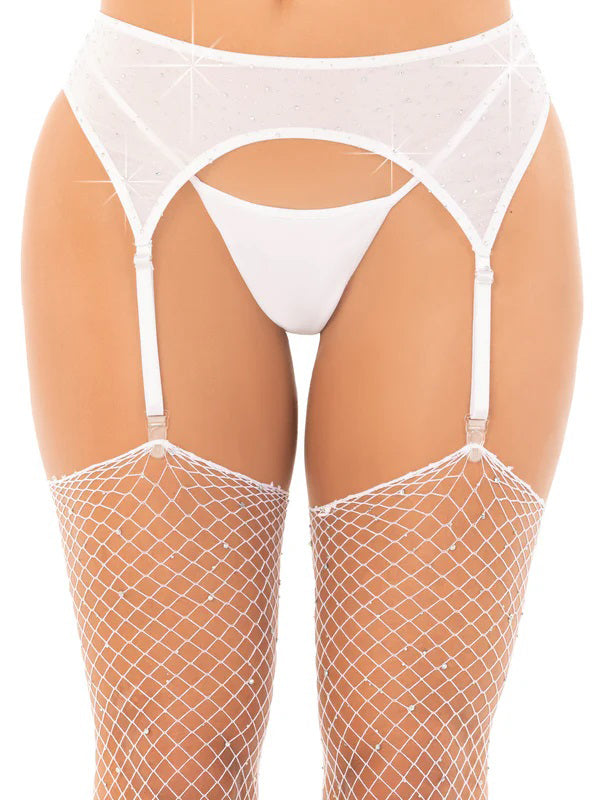 White Rhinestone Garter Belt Lingerie One Size Fits Most White One Size > Clothes > Lingerie Sets