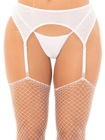 White Rhinestone Garter Belt Lingerie One Size Fits Most