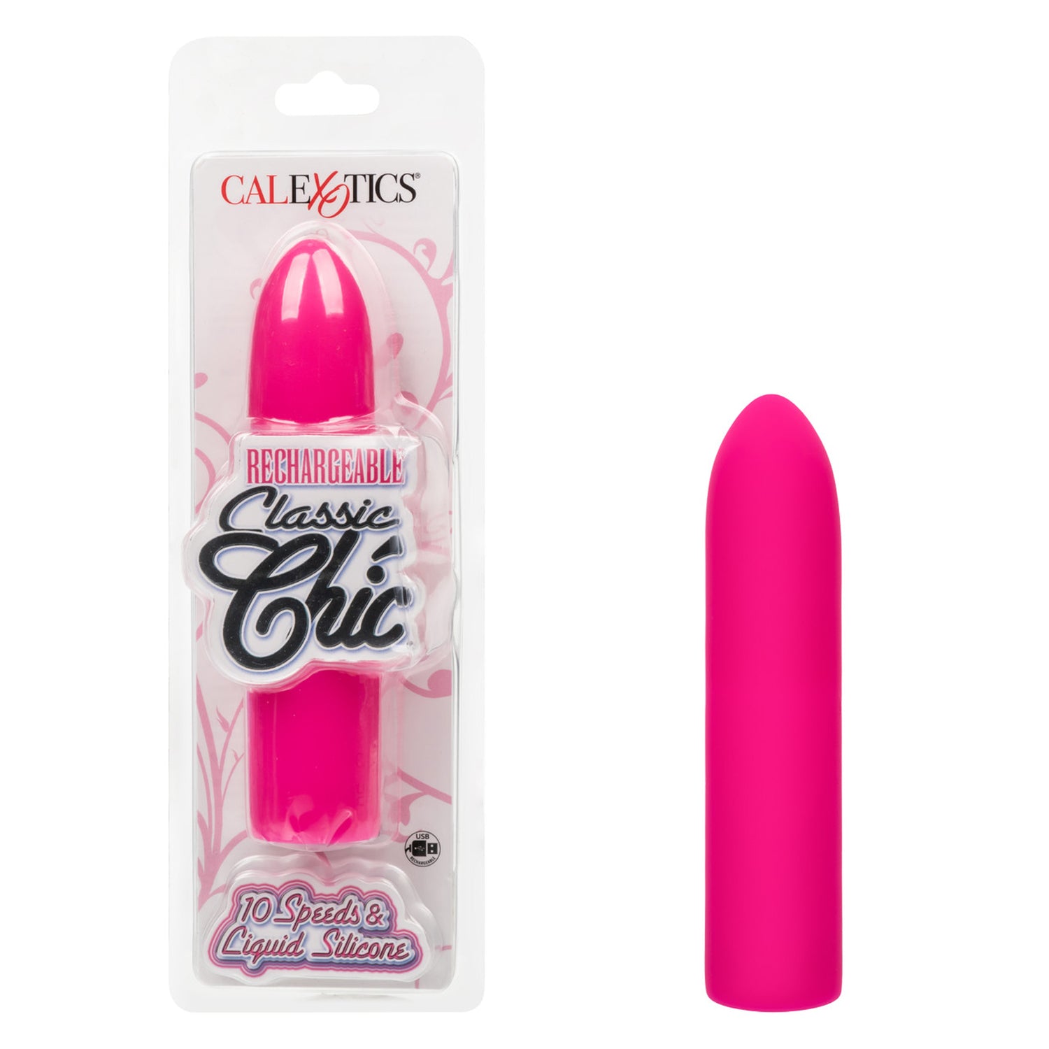Rechargeable Classic Chic Mini Liquid Silicone Pink Mini Massager with 10 Speeds BULLETS