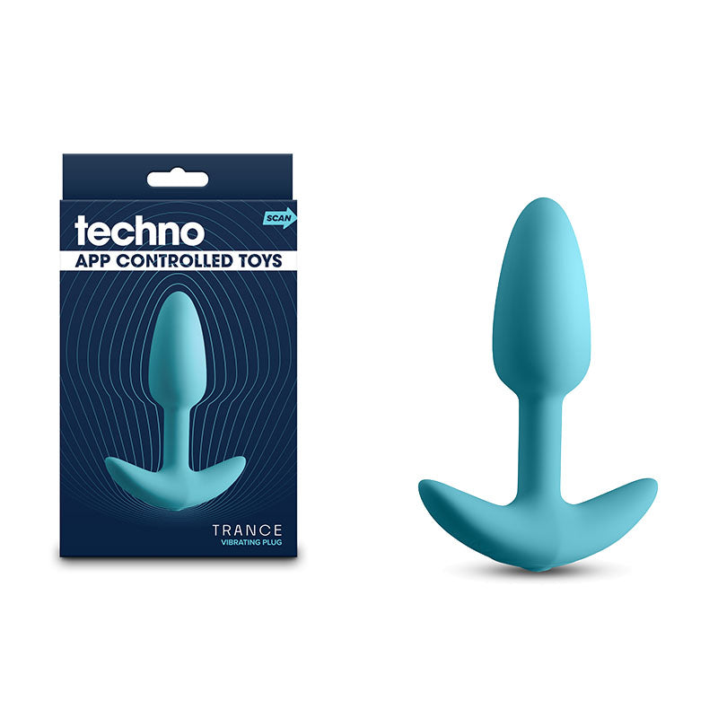 Techno Trance Blue 10.9 cm USB Rechargeable Butt Plug App Control Blue Butt Plugs - Vibrating