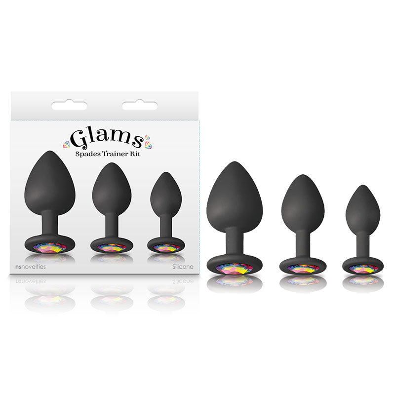 Glams Spades Trainer Kit Butt Plugs with Gems Set of 3 Sizes Black > Anal Range > Butt Plug Kits