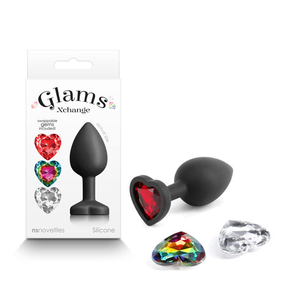 Glams Xchange Heart - Small - Small Butt Plug with Interchangeable Heart Gems Black > Anal Range > Jewel Butt Plugs