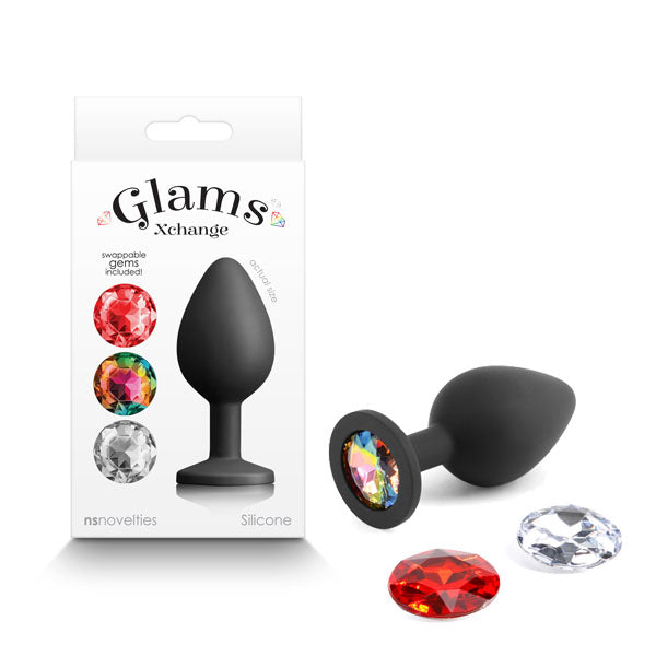 Glams Xchange Medium Butt Plug with Interchangeable Gems Black > Anal Range > Jewel Butt Plugs