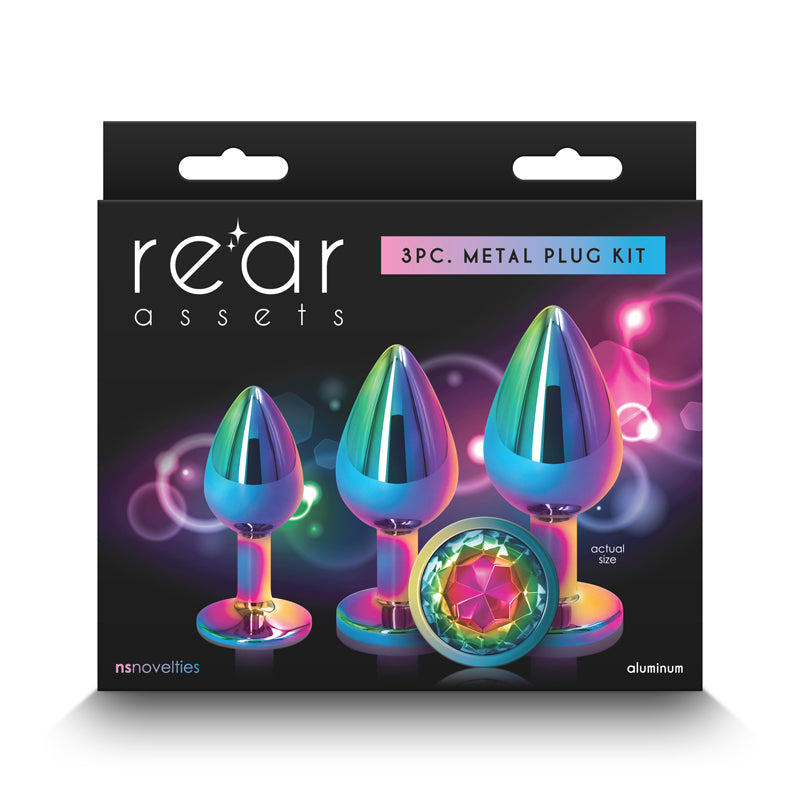 Rear Assets Trainer Kit (Multicolor) - Chrome-Plated 3 Pc Metal Plug Set With Circular Jewel (Small 2.76" to Large 3.66" insertable) > Anal Range > Butt Plug Kits