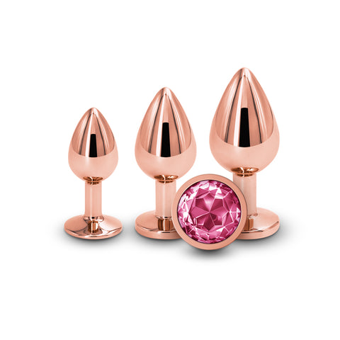 Rear Assets Trainer Kit - 3 Metallic Butt Plugs with Pink Gems > Anal Range > Butt Plug Kits