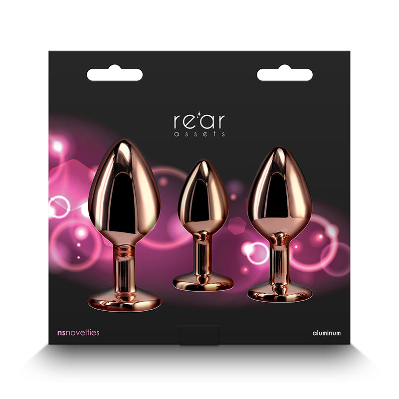 Rear Assets Trainer Kit - 3 Metallic Butt Plugs with Pink Gems > Anal Range > Butt Plug Kits