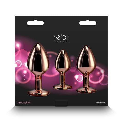 Rear Assets Trainer Kit - 3 Metallic Butt Plugs with Pink Gems > Anal Range > Butt Plug Kits