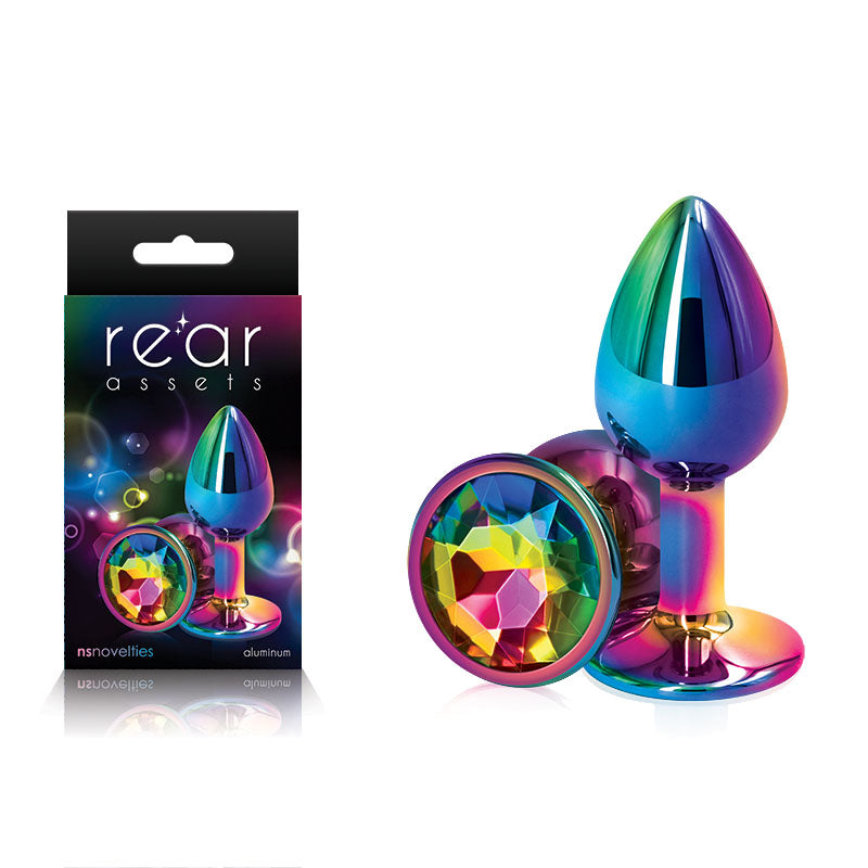 Rear Assets Multi Small Metal Butt Plug 6.9cm with Rainbow Gem Base Multi > Anal Range > Jewel Butt Plugs