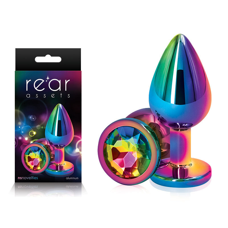 Rear Assets Multi Medium - Multi Medium Metal Butt Plug with Rainbow Gem Base Multi > Anal Range > Jewel Butt Plugs