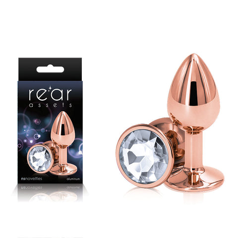 Rear Assets Rose Gold Small Butt Plug - 6.9cm Metal with Gem Base Pink Small > Anal Range > Jewel Butt Plugs
