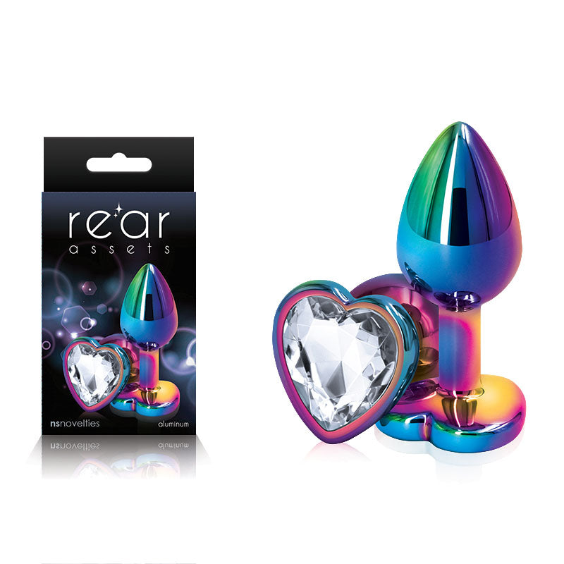 Rear Assets Multi Heart Small Metal Butt Plug with Gem Base Multi > Anal Range > Jewel Butt Plugs
