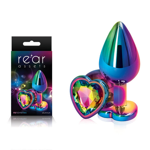 Rear Assets Medium Metal Butt Plug with Rainbow Heart Gem Base > Anal Range > Jewel Butt Plugs