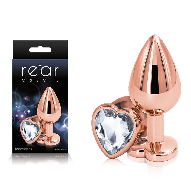 Rear Assets Rose Gold Heart Medium Butt Plug - 8.2 cm Metal Gem Base Pink > Anal Range > Jewel Butt Plugs