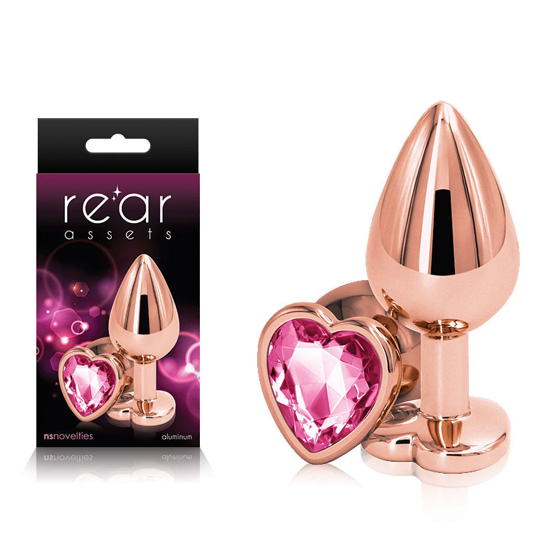 Rear Assets Rose Gold Heart Medium – Metal Butt Plug with Pink Gem Base > Anal Range > Jewel Butt Plugs Main image