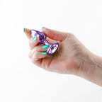 Rear Assets Small Purple 7.1 cm Metal Butt Plug with Gem Base > Anal Range > Jewel Butt Plugs