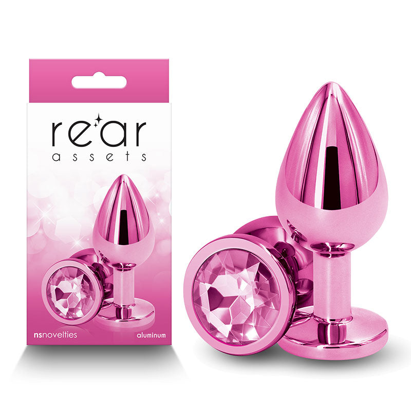 Rear Assets Medium Pink 8.2 cm Metal Butt Plug with Gem Base Pink > Anal Range > Jewel Butt Plugs