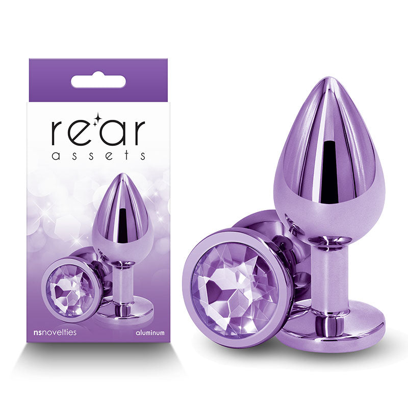 Rear Assets - Medium - Metal Butt Plug with Round Gem Base Purple > Anal Range > Jewel Butt Plugs