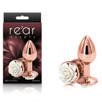 Rear Assets Rose Small 7.6 cm Metal Butt Plug White Rose Base Rose Gold Small > Anal Range > Jewel Butt Plugs
