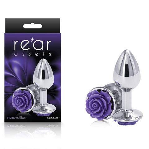 Rear Assets Rose Small (Purple) – 7.6 cm Metal Butt Plug Silver Small > Anal Range > Jewel Butt Plugs