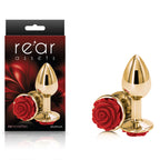 Rear Assets Rose Small Gold Butt Plug 7.6 cm with Red Rose Base Gold Small > Anal Range > Jewel Butt Plugs