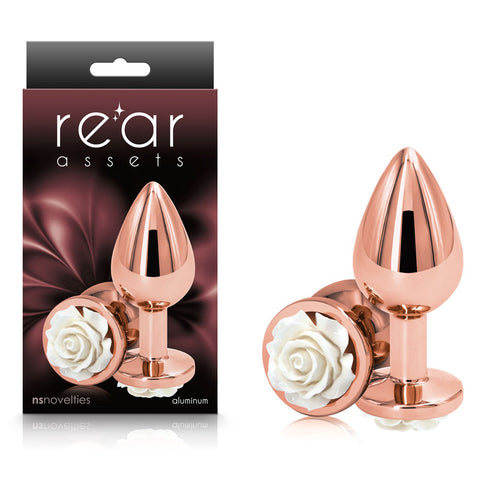 Rear Assets Rose Medium (White) – 8.9 cm Metal Butt Plug Rose Gold Medium > Anal Range > Jewel Butt Plugs
