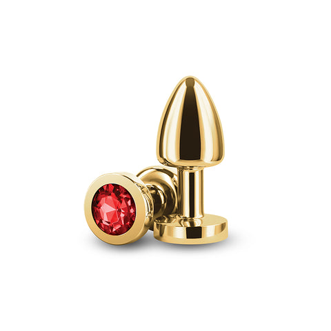Rear Assets Petite 6 cm Gold Metal Butt Plug with Red Gem Base > Anal Range > Jewel Butt Plugs