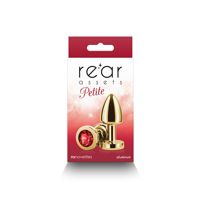 Rear Assets Petite 6 cm Gold Metal Butt Plug with Red Gem Base > Anal Range > Jewel Butt Plugs
