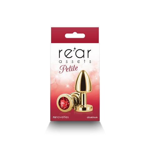 Rear Assets Petite 6 cm Gold Metal Butt Plug with Red Gem Base > Anal Range > Jewel Butt Plugs