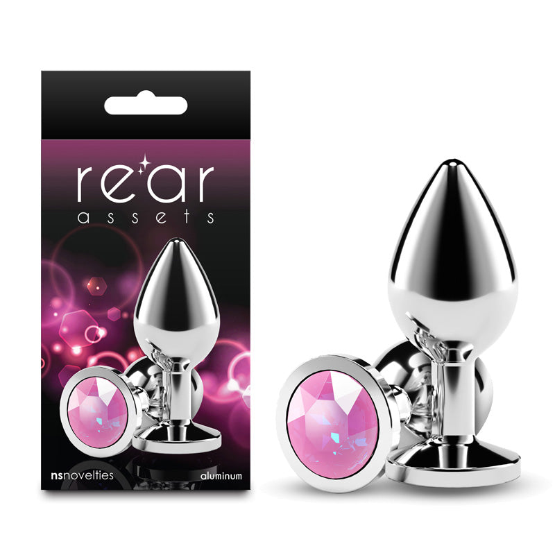 Rear Assets 3.31 Inch Medium Metal Butt Plug with Pink Gem Base > Anal Range > Jewel Butt Plugs