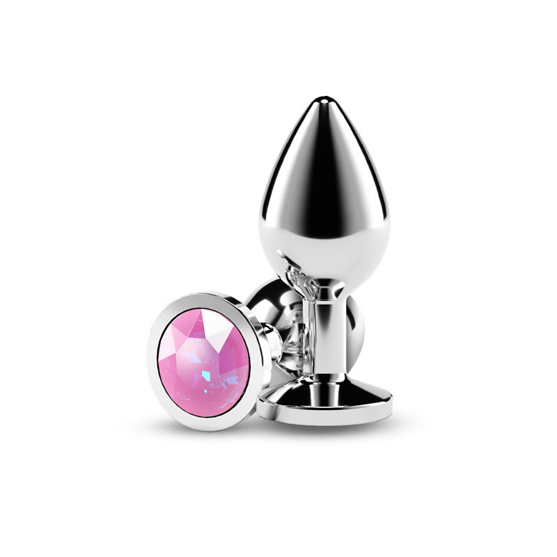 Rear Assets 3.31 Inch Medium Metal Butt Plug with Pink Gem Base > Anal Range > Jewel Butt Plugs