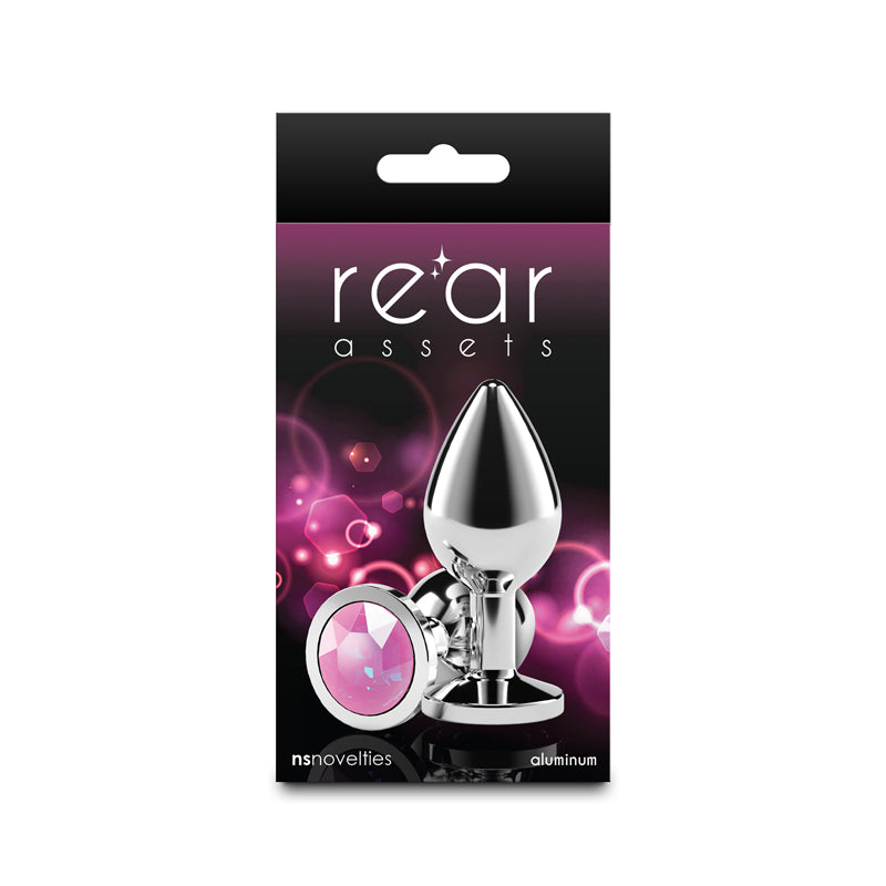 Rear Assets 3.31 Inch Medium Metal Butt Plug with Pink Gem Base > Anal Range > Jewel Butt Plugs