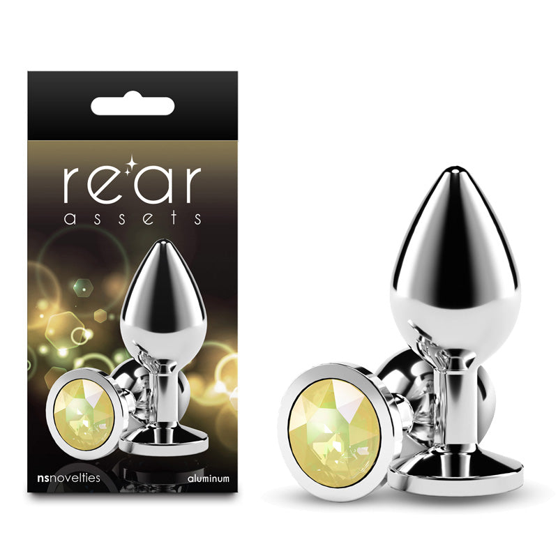 Rear Assets Silver 3.31 Inch Medium (Yellow Gem) Lightweight Chrome-Plated Aluminum Anal Plug > Anal Range > Jewel Butt Plugs