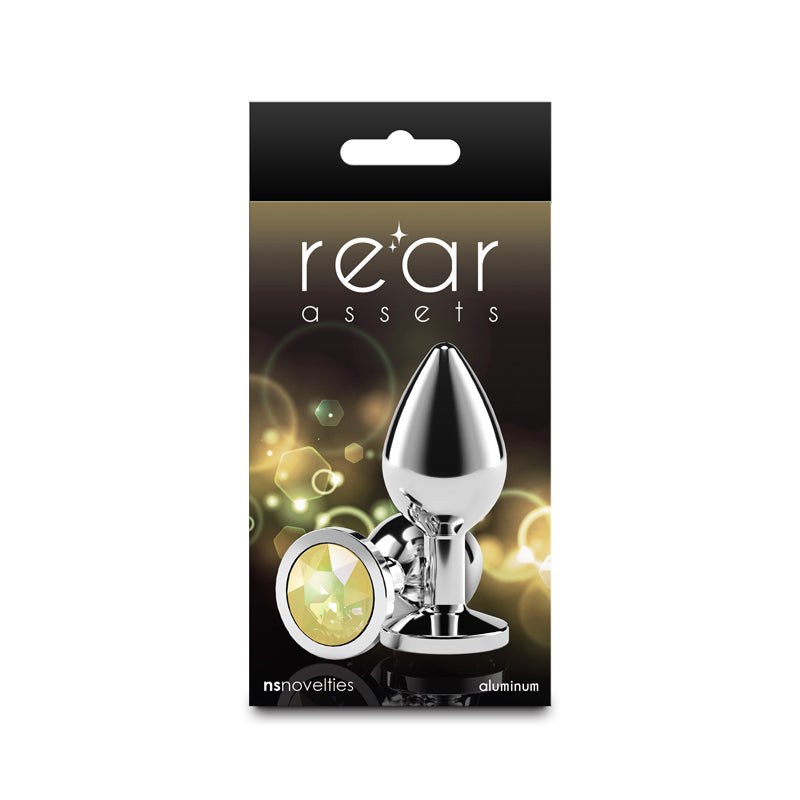 Rear Assets Silver 3.31 Inch Medium (Yellow Gem) Lightweight Chrome-Plated Aluminum Anal Plug > Anal Range > Jewel Butt Plugs