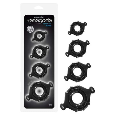 Renegade Vitality Cock Rings Set of Four Sizes for Intimacy Black > Cock Ring > Sets
