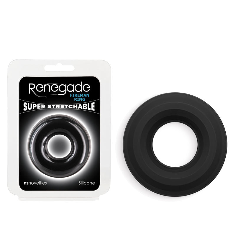 Renegade Fireman Ring - Large - Silicone Comfort Fit - Super Stretch Black COCK RINGS