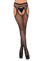Leg Avenue Fishnet Suspender Hose with Scalloped Trim Black > Clothes > Hosiery > Garterbelt Sets