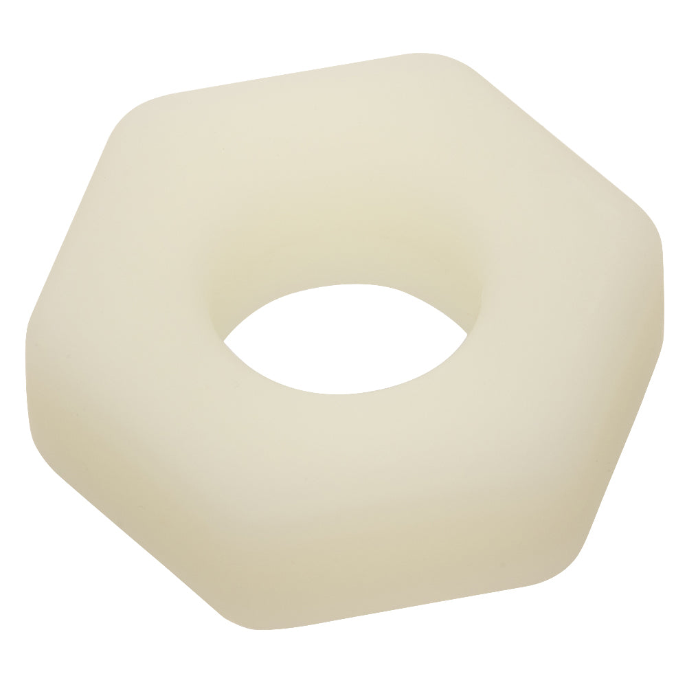 Alpha Glow-In-The-Dark Liquid Silicone Prolong Sexagon Ring White Medium COCK RINGS