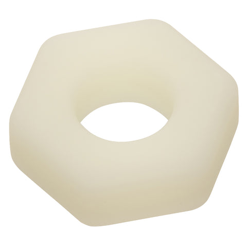 Alpha Glow-In-The-Dark Liquid Silicone Prolong Sexagon Ring White Medium COCK RINGS