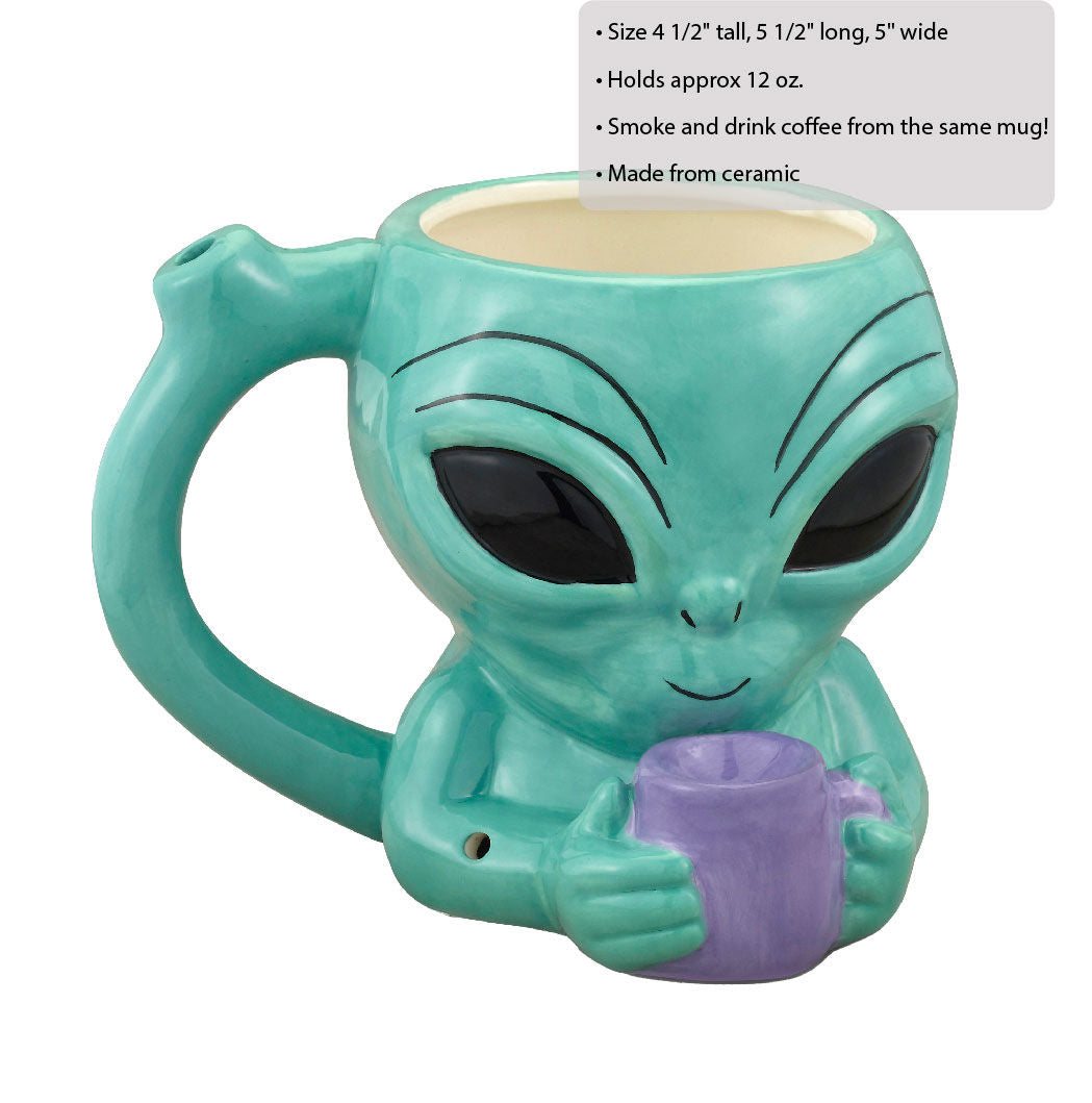 Alien Ceramic Pipe Mug Teal Drinkware for 420 Party Fun Gag Gifts & Novelties