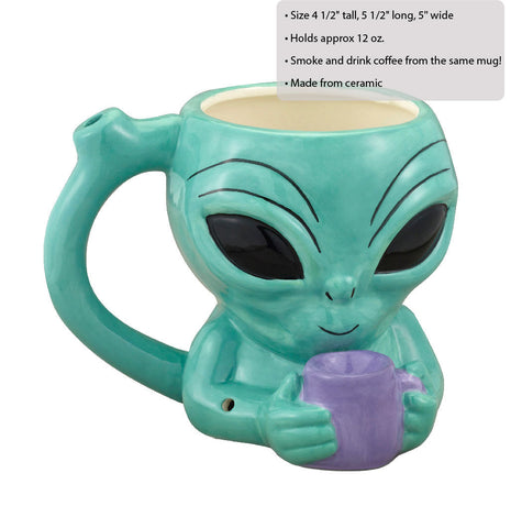 Alien Ceramic Pipe Mug Teal Drinkware for 420 Party Fun Gag Gifts & Novelties