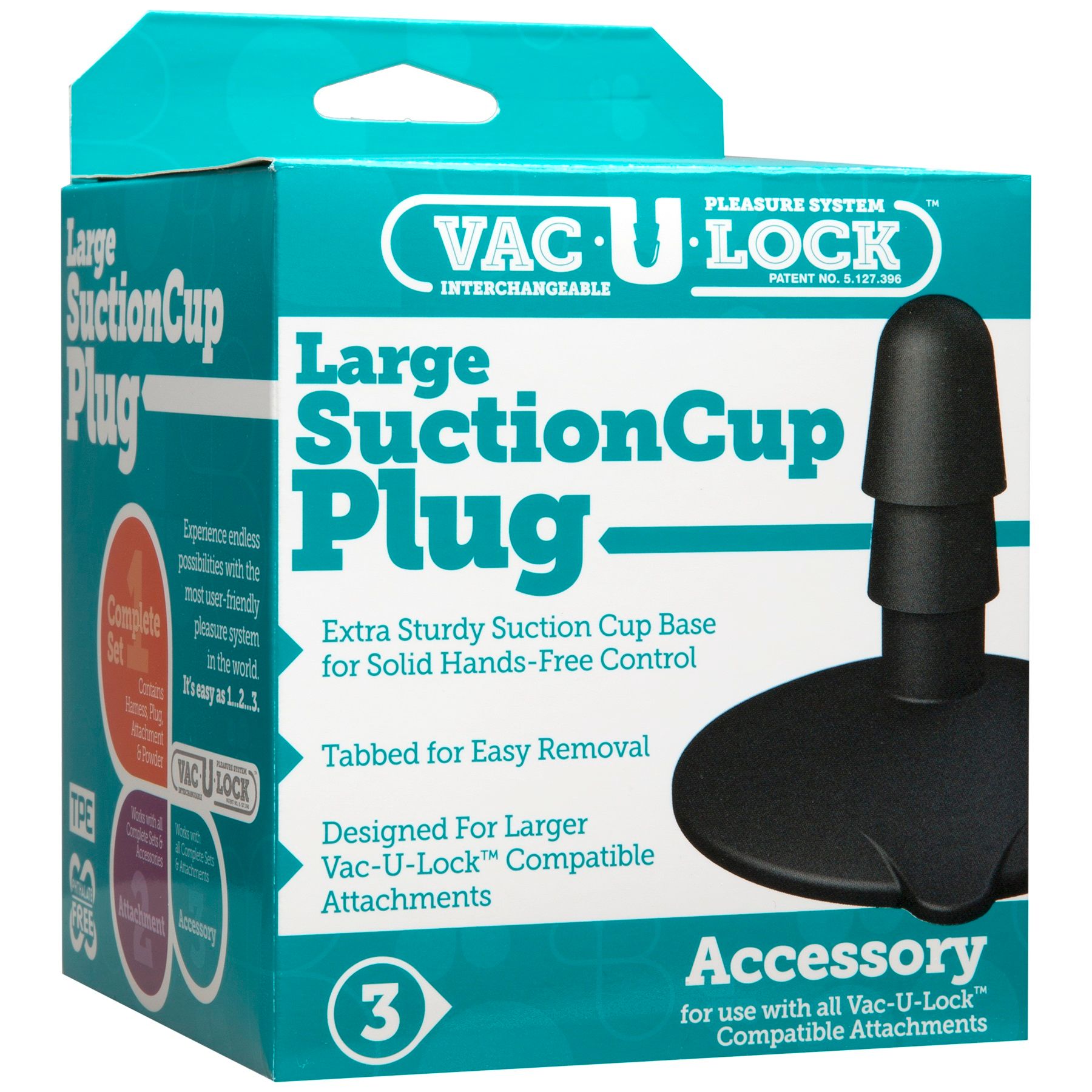 Vac-U-Lock Large Black Suction Cup Plug for Adult Intimacy Harnesses & Strap-Ons