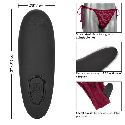 Remote Control Lace Thong Set Burgundy with Mini Vibrator Panty Vibrators