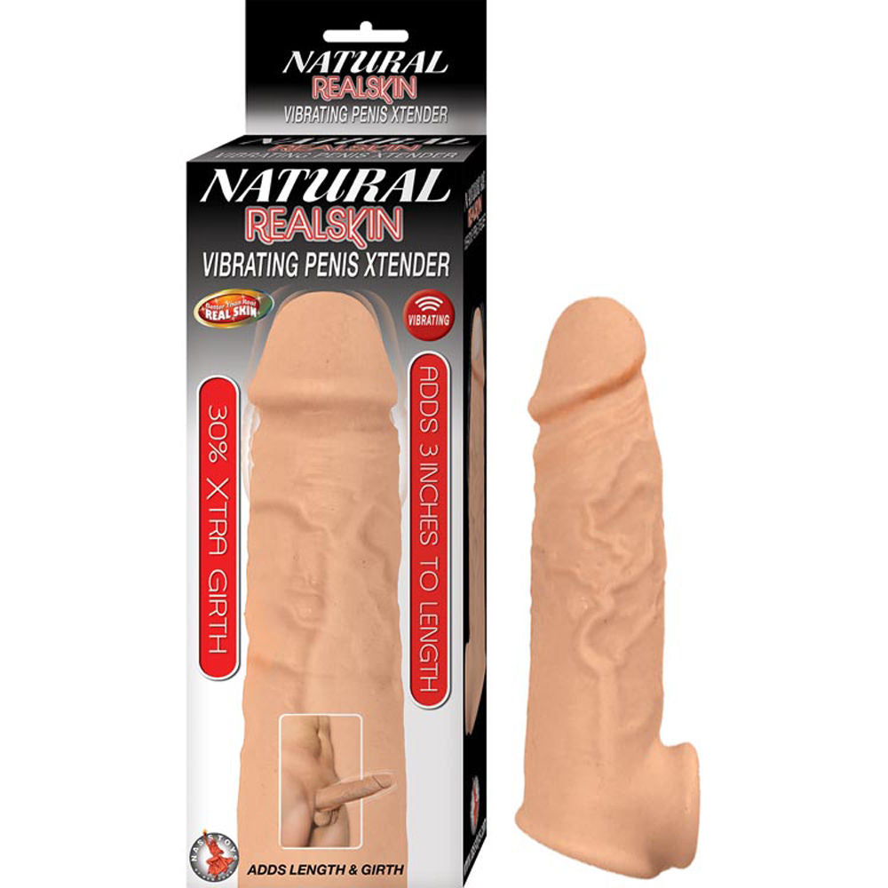 Natural Realskin Vibrating Penis Extender Sleeve With Bullet > Sex Toys For Men > Penis Sleeves