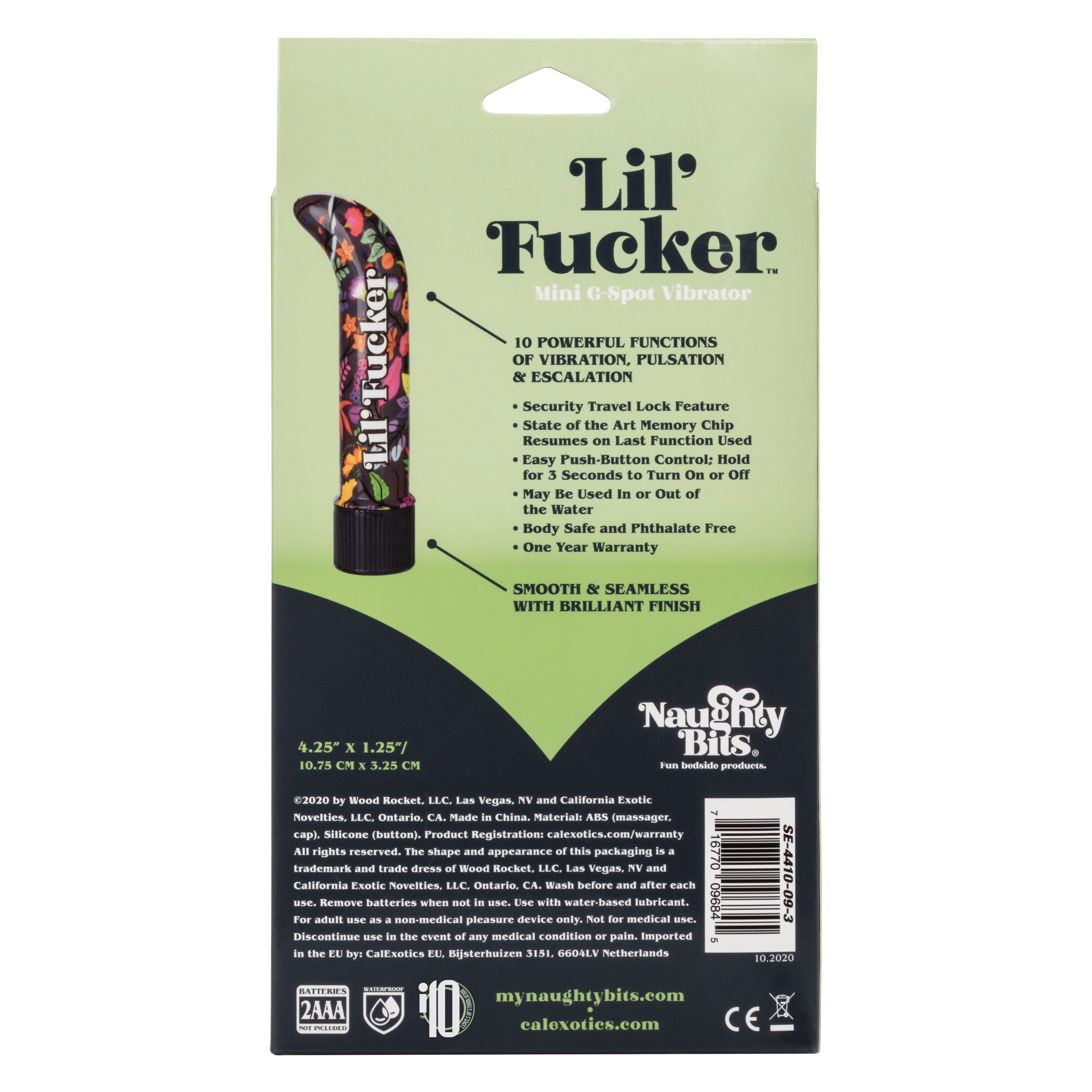 Naughty Bits Lil' Fucker Mini G-Spot Vibrator 4.25 Inch Waterproof with Floral Design BULLETS