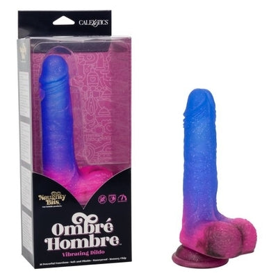 Naughty Bits Ombre Hombre Vibrating Dildo Blue to Pink Gradient with Glitter Finish and USB Rechargeable Dongs Neutral