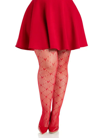 Plus Valentina Heart Net Tights – Plus Size Hosiery Red 1X-2X > Clothes > Hosiery