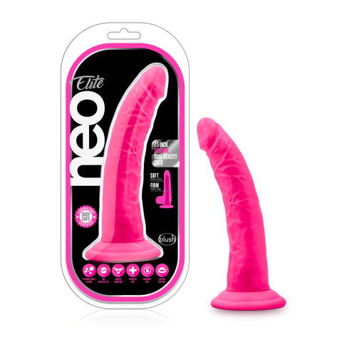 Neo Elite 7.5 Inch Dual Density Silicone Dildo Neon Pink DONGS