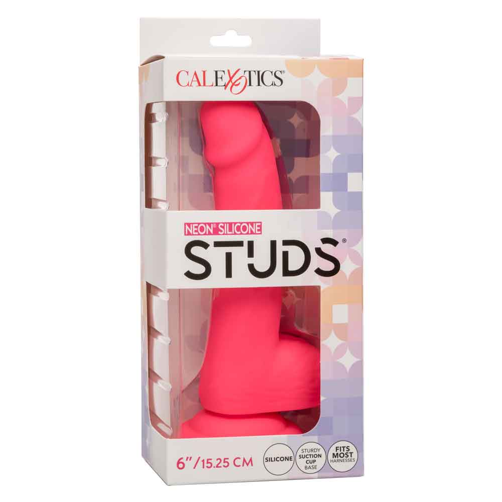 Neon Silicone Studs 6 Inch 15.25 cm Pink Silicone Dildo With Suction Cup Base Secondary image