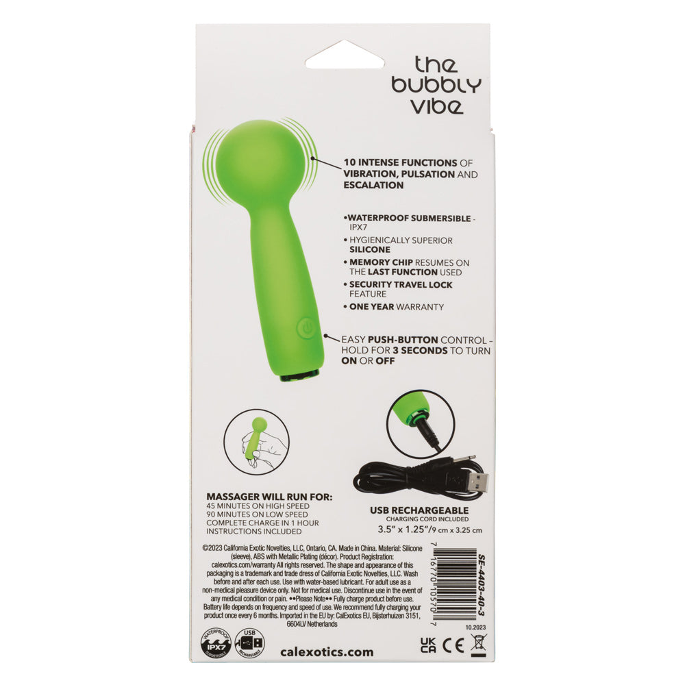 Neon Vibes The Bubbly Vibe Mini Massager in Bright Green with 10 Functions and USB Rechargeable Vibrators